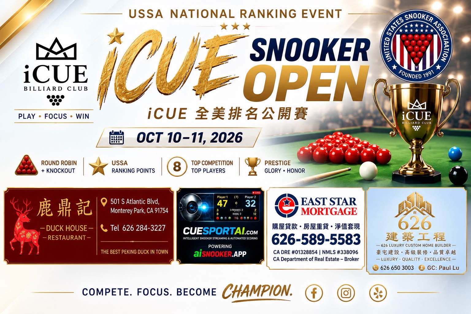 iCUE Snooker US Open event poster